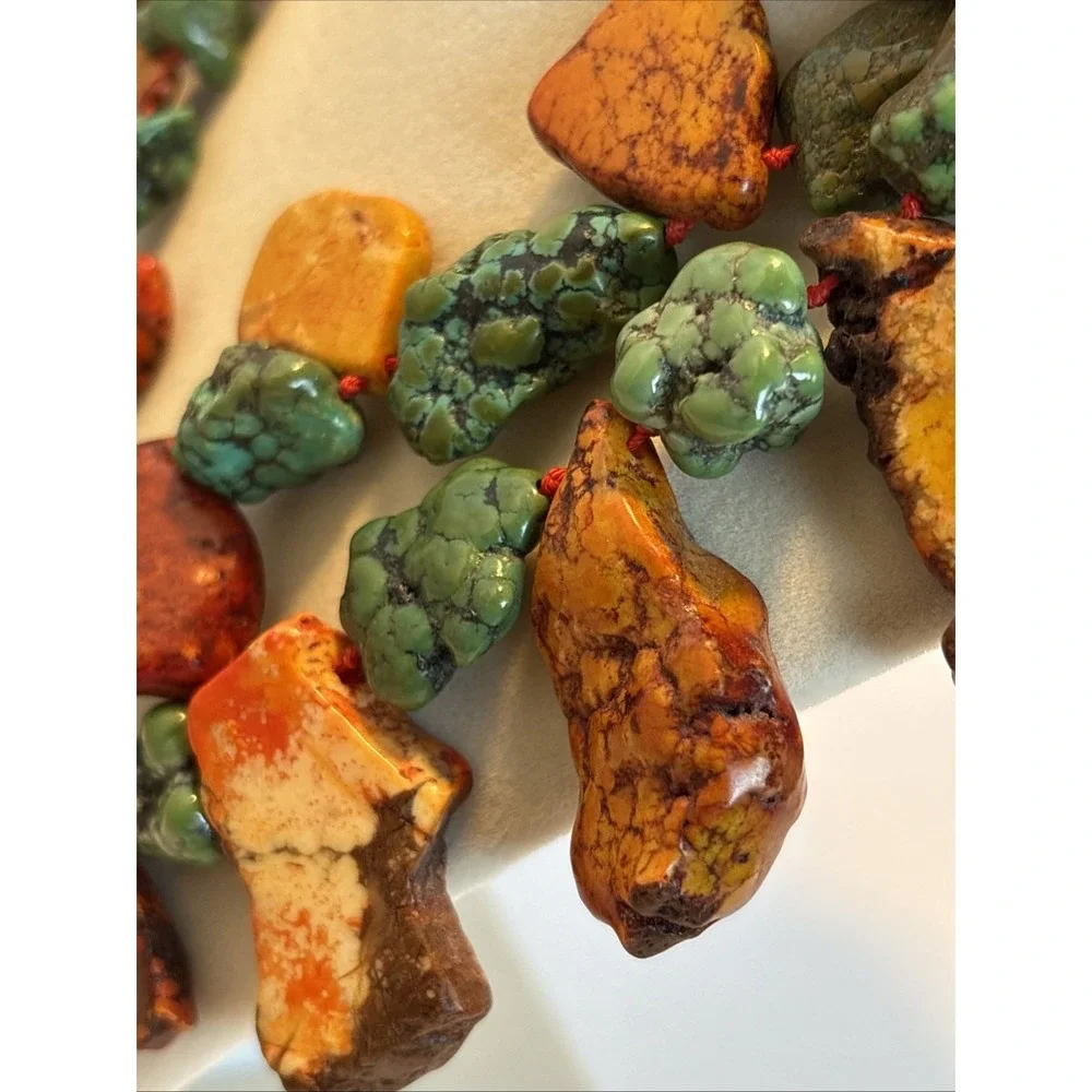Native Artisan Turquoise Jasper Red Jasper Slab Stone Statement Necklace